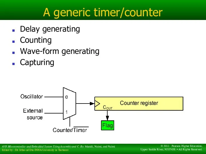 A generic timer/counter Delay generating Counting Wave-form generating Capturing