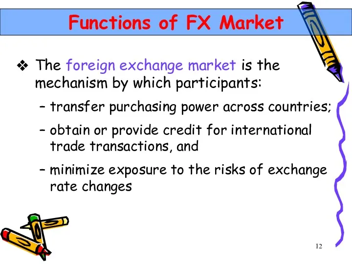 The foreign exchange market is the mechanism by which participants: transfer purchasing power