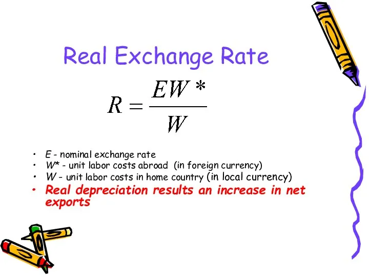 Real Exchange Rate E - nominal exchange rate W* -