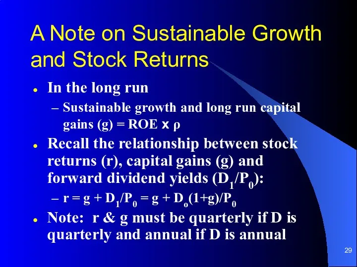 A Note on Sustainable Growth and Stock Returns In the