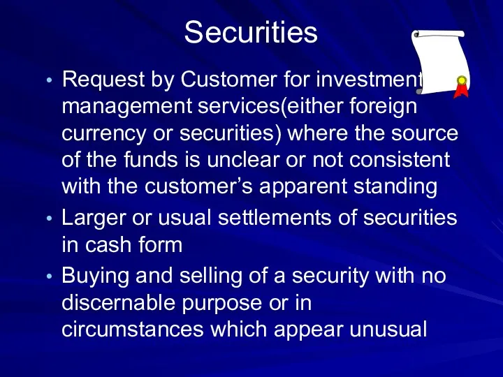 Securities Request by Customer for investment management services(either foreign currency