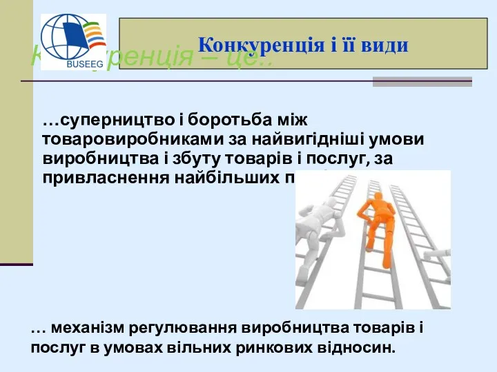 Конкуренція і її види Конкуренція – це.. …суперництво і боротьба