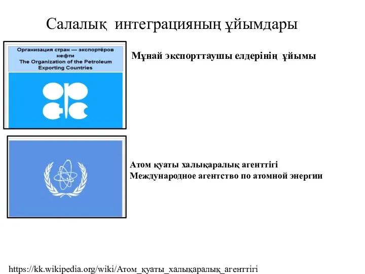 Мұнай экспорттаушы елдерінің ұйымы Салалық интеграцияның ұйымдары Атом қуаты халықаралық