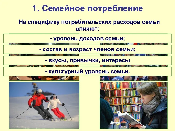 На специфику потребительских расходов семьи влияют: 1. Семейное потребление -