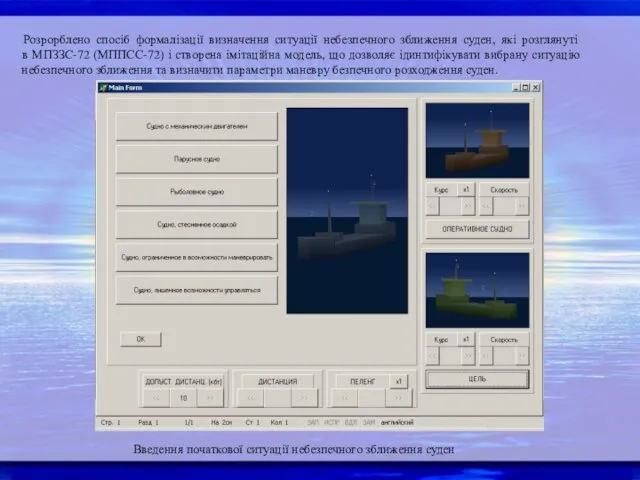 Введення початкової ситуації небезпечного зближення суден Розрорблено спосіб формалізації визначення