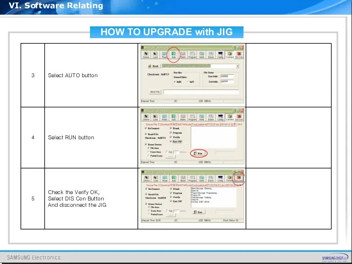 HOW TO UPGRADE with JIG VI. Software Relating