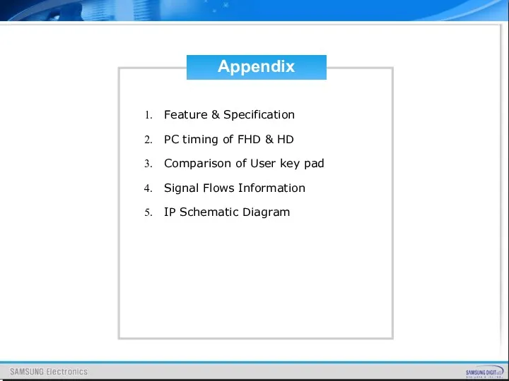 Appendix Feature & Specification PC timing of FHD & HD