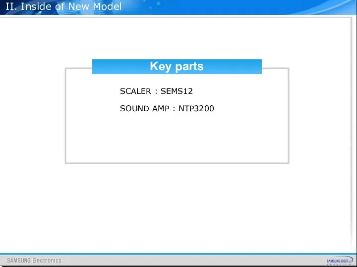 Key parts SCALER : SEMS12 SOUND AMP : NTP3200 II. Inside of New Model