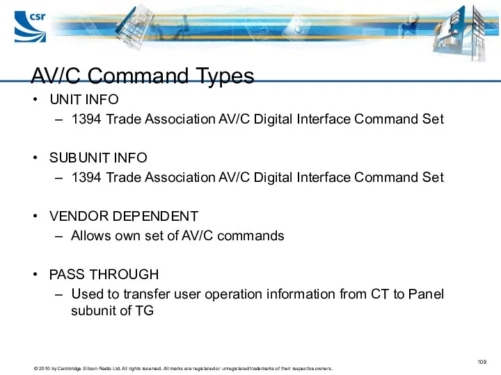 AV/C Command Types UNIT INFO 1394 Trade Association AV/C Digital