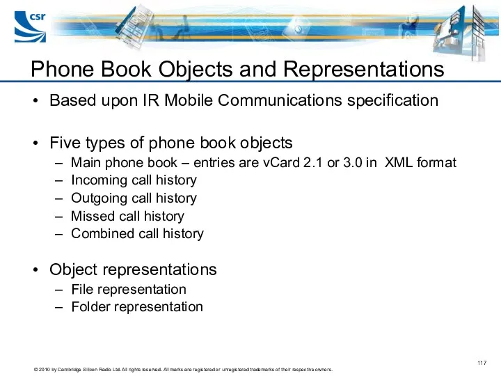 Phone Book Objects and Representations Based upon IR Mobile Communications