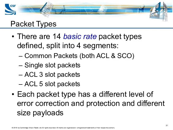 There are 14 basic rate packet types defined, split into