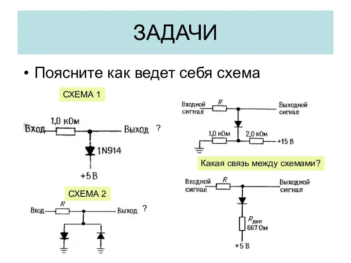 ЗАДАЧИ Поясните как ведет себя схема СХЕМА 1 Какая связь между схемами? СХЕМА 2 ? ?