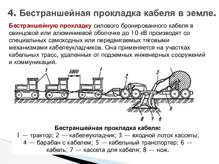 4. Бестраншейная прокладка кабеля в земле. Бестраншейную прокладку силового бронированного кабеля в свинцовой