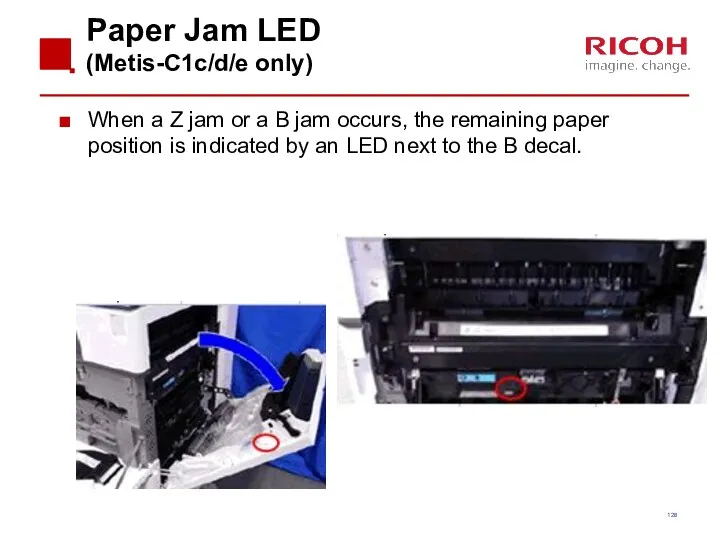 Paper Jam LED (Metis-C1c/d/e only) When a Z jam or