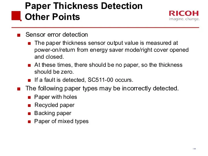 Paper Thickness Detection Other Points Sensor error detection The paper