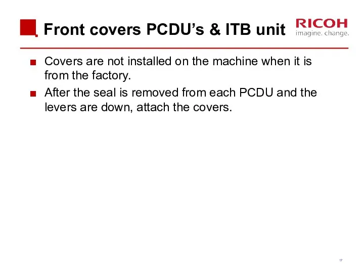 Front covers PCDU’s & ITB unit Covers are not installed