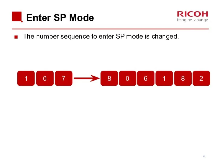 Enter SP Mode The number sequence to enter SP mode is changed.