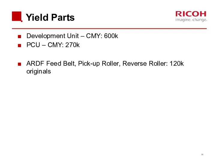 Yield Parts Development Unit – CMY: 600k PCU – CMY: