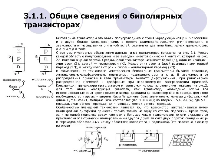 3.1.1. Общие сведения о биполярных транзисторах Биполярные транзисторы это обьем