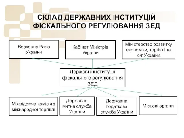 СКЛАД ДЕРЖАВНИХ ІНСТИТУЦІЙ ФІСКАЛЬНОГО РЕГУЛЮВАННЯ ЗЕД Державні інституції фіскального регулювання