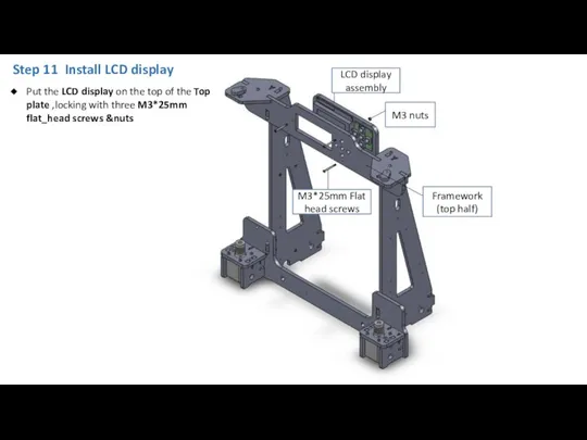 Step 11 Install LCD display M3 nuts LCD display assembly