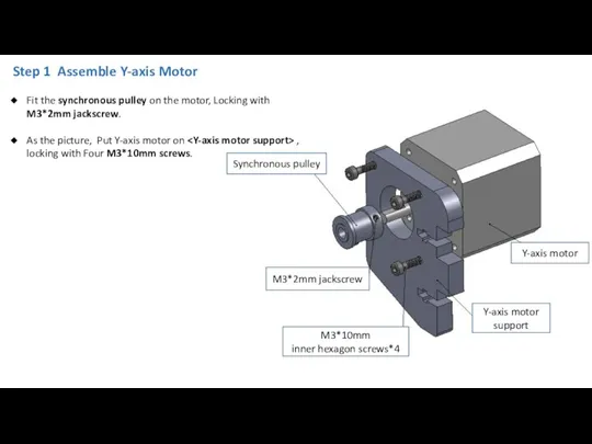 Step 1 Assemble Y-axis Motor M3*10mm inner hexagon screws*4 Y-axis