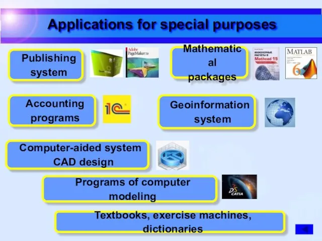 Applications for special purposes Publishing system Accounting programs Computer-aided system