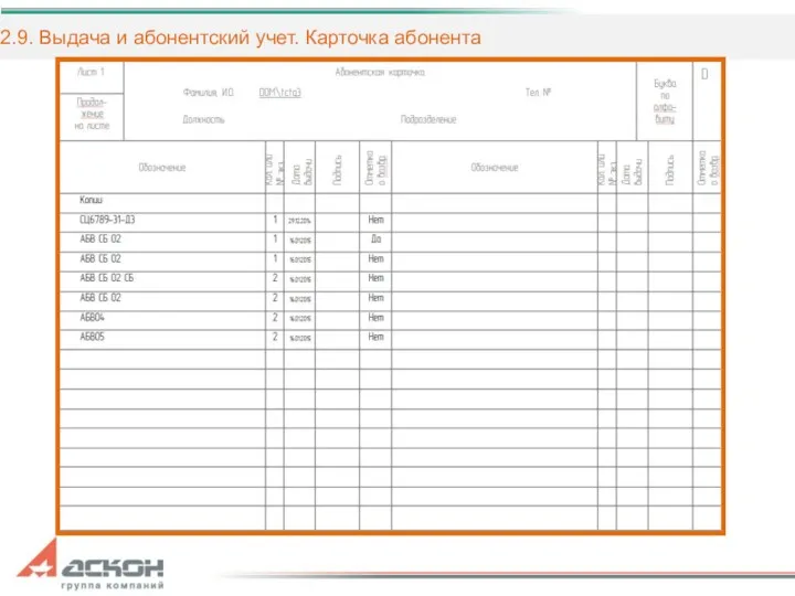 2.9. Выдача и абонентский учет. Карточка абонента