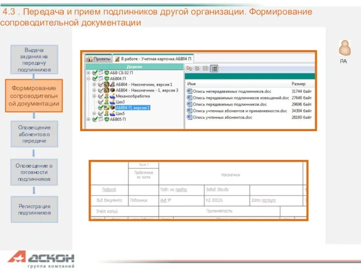 4.3 . Передача и прием подлинников другой организации. Формирование сопроводительной