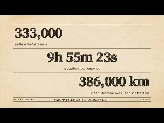 333,000 earths is the Sun’s mass 9h 55m 23s is