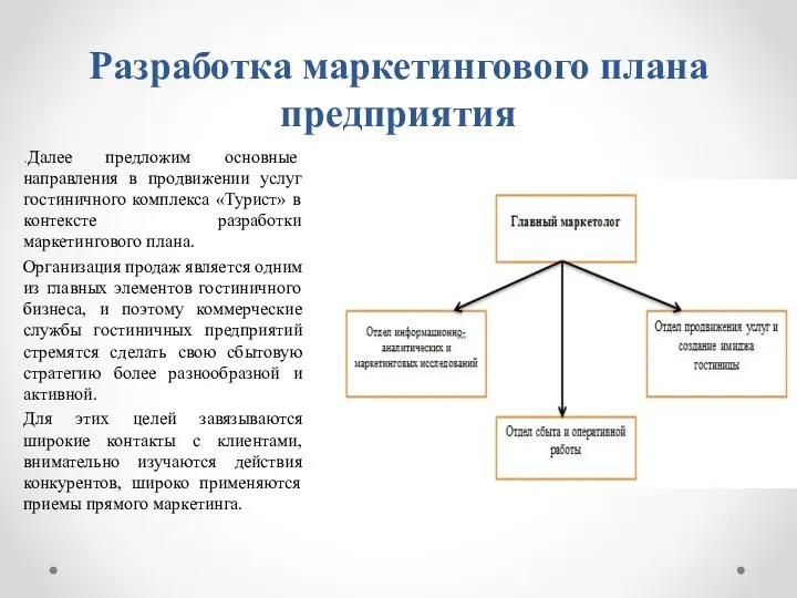 Разработка маркетингового плана предприятия .Далее предложим основные направления в продвижении