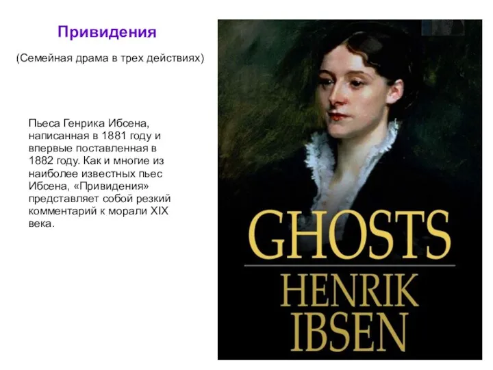 Привидения Пьеса Генрика Ибсена, написанная в 1881 году и впервые поставленная в 1882