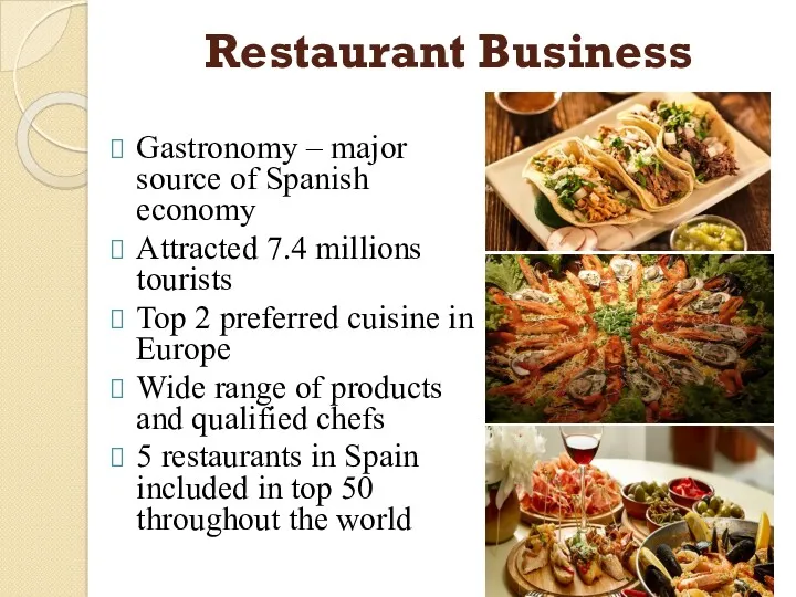 Restaurant Business Gastronomy – major source of Spanish economy Attracted