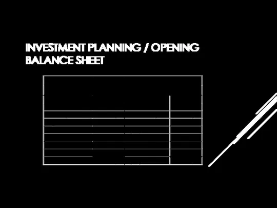 INVESTMENT PLANNING / OPENING BALANCE SHEET