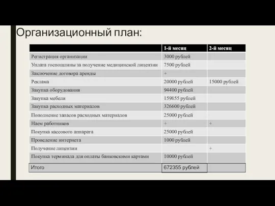 Организационный план: