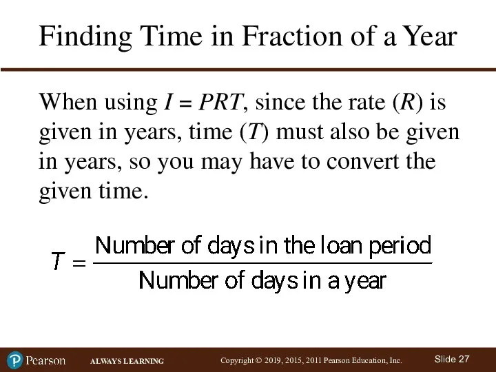 Finding Time in Fraction of a Year When using I