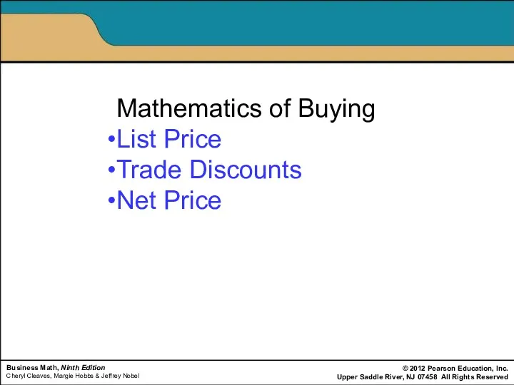 Mathematics of Buying List Price Trade Discounts Net Price