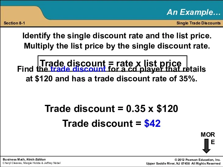 Single Trade Discounts Section 8-1 Identify the single discount rate and the list