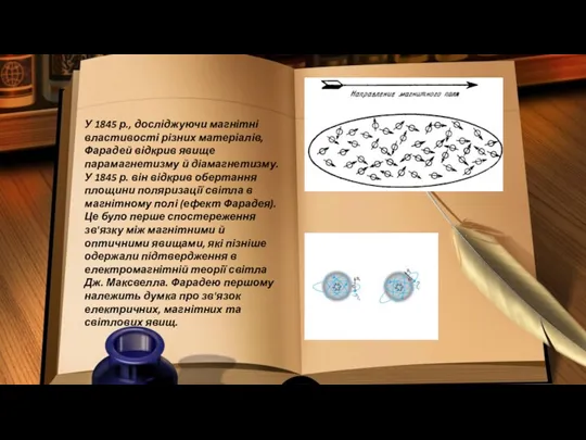 У 1845 р., досліджуючи магнітні властивості різних матеріалів, Фарадей відкрив