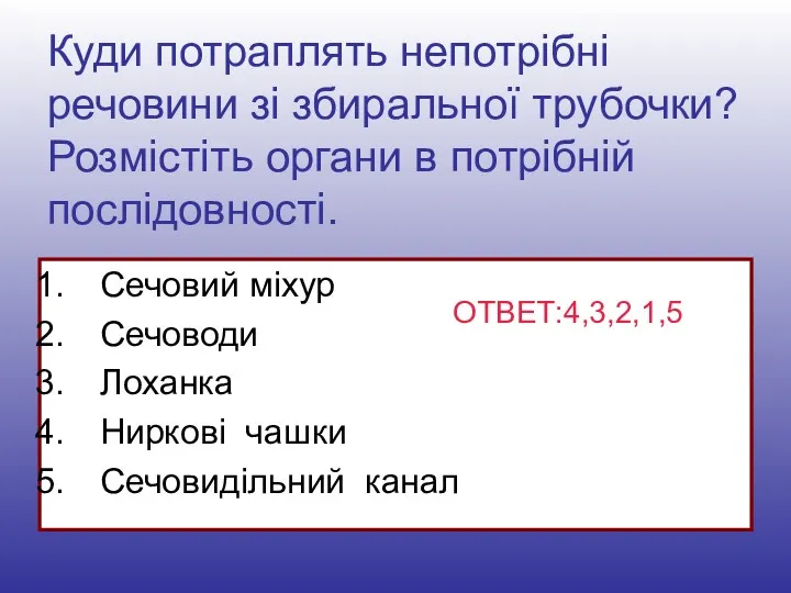 Куди потраплять непотрібні речовини зі збиральної трубочки? Розмістіть органи в