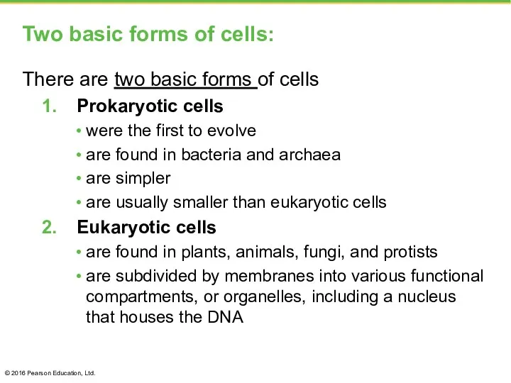 Two basic forms of cells: There are two basic forms