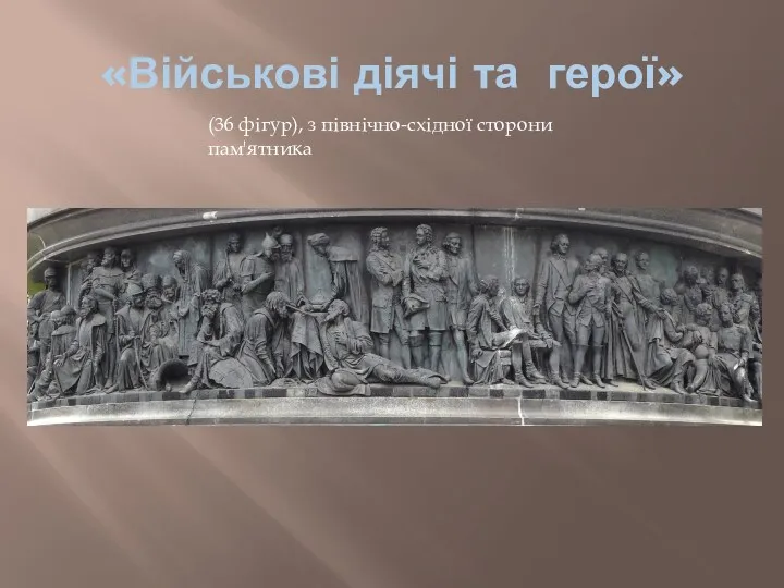 «Військові діячі та герої» (36 фігур), з північно-східної сторони пам'ятника