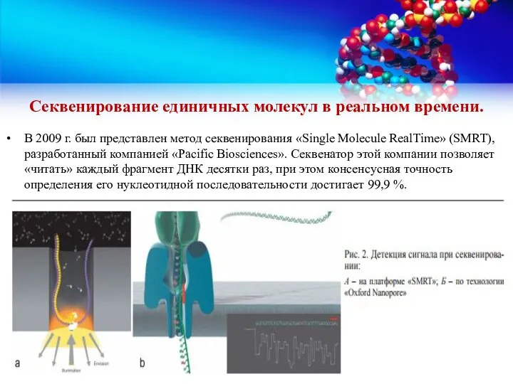 Секвенирование единичных молекул в реальном времени. В 2009 г. был