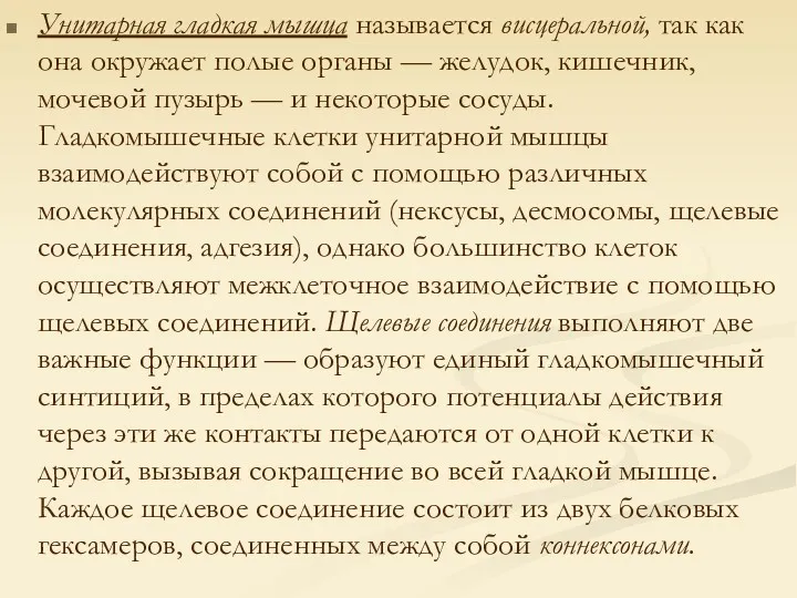 Унитарная гладкая мышца называется висцеральной, так как она окружает полые