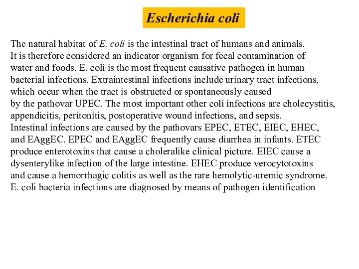 Escherichia coli The natural habitat of E. coli is the intestinal tract of