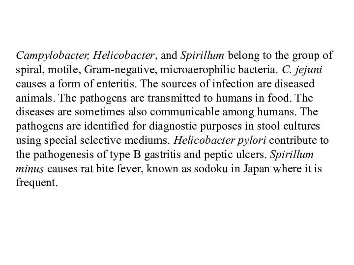Campylobacter, Helicobacter, and Spirillum belong to the group of spiral,