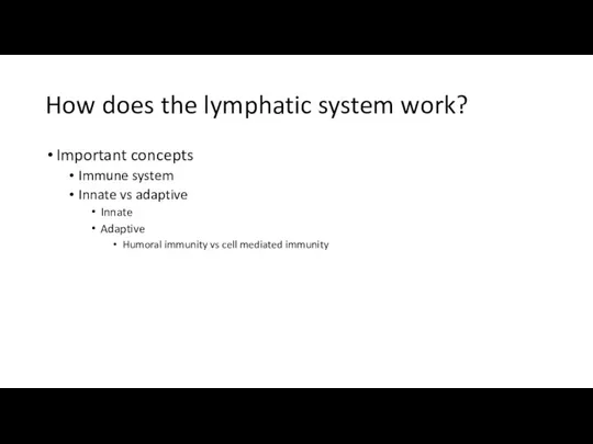 How does the lymphatic system work? Important concepts Immune system