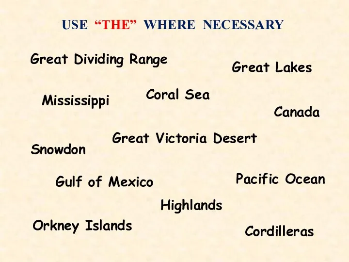 Coral Sea Great Dividing Range Great Victoria Desert Mississippi Canada