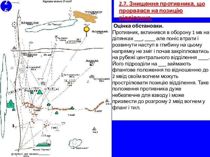 2.7. Знищення противника, що прорвався на позицію відділення. Оцінка обстановки.