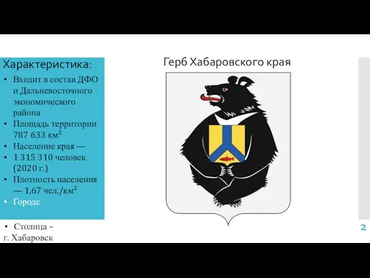 Характеристика: Входит в состав ДФО и Дальневосточного экономического района Площадь